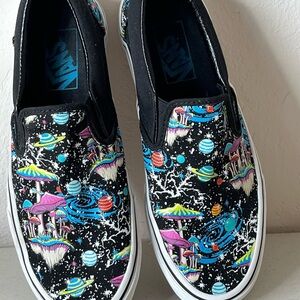 Vans Black Slip-On Sneakers with Multicolor Space & Mushroom Print